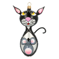 Load image into Gallery viewer, Black Cat with Dots. Handmade Glass Christmas ornament.