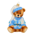 Load image into Gallery viewer, Teddy bear with a folk motif. Handmade Glass Christmas ornament.