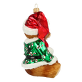 Load image into Gallery viewer, Teddy bear in a green cub. Handmade Glass Christmas ornament.