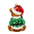 Load image into Gallery viewer, Teddy bear in a green cub. Handmade Glass Christmas ornament.