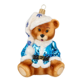 Load image into Gallery viewer, Teddy bear with snowflakes. Handmade Glass Christmas ornament.
