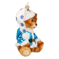 Load image into Gallery viewer, Teddy bear with snowflakes. Handmade Glass Christmas ornament.