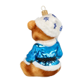 Load image into Gallery viewer, Teddy bear with snowflakes. Handmade Glass Christmas ornament.