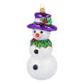 Load image into Gallery viewer, The Snowman in the Purple Hat. Handmade Glass Christmas ornament.