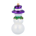 Load image into Gallery viewer, The Snowman in the Purple Hat. Handmade Glass Christmas ornament.