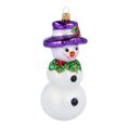 Load image into Gallery viewer, The Snowman in the Purple Hat. Handmade Glass Christmas ornament.
