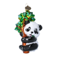 Load image into Gallery viewer, Christmas Ornament Panda with Bamboo. Handmade Glass Christmas ornament.