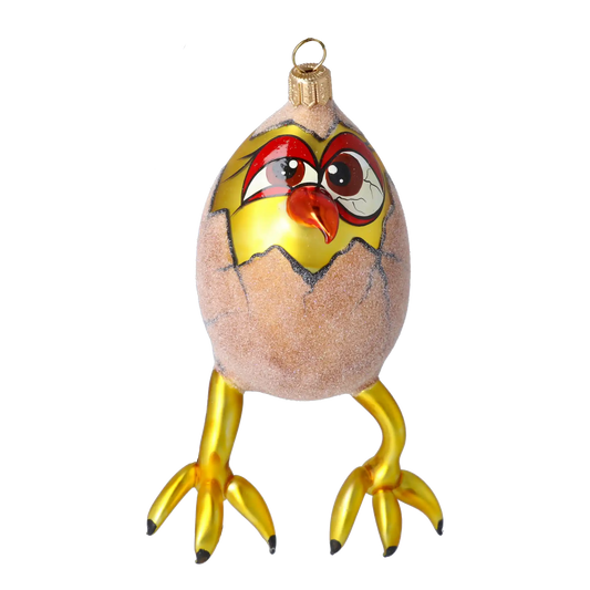 Chicken in Egg. Handmade Glass Christmas ornament.