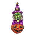 Load image into Gallery viewer, Witch on a Pumpkin. Handmade Glass Christmas ornament.