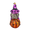 Load image into Gallery viewer, Witch on a Pumpkin. Handmade Glass Christmas ornament.