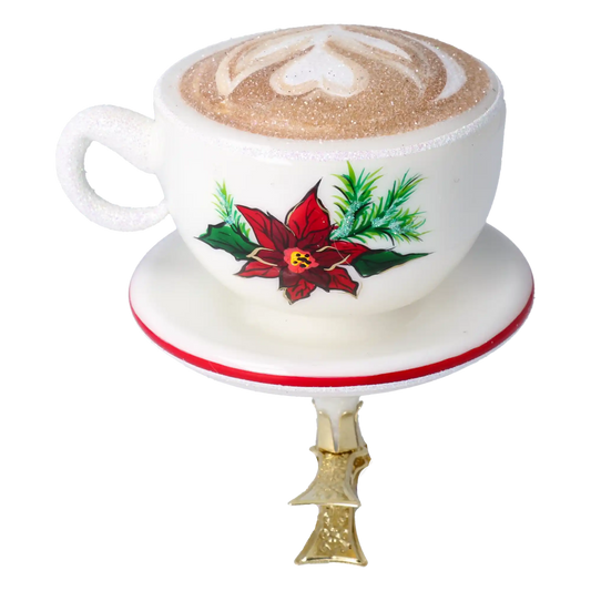 Christmas Cappuccino Cup. Handmade Glass Christmas ornament.