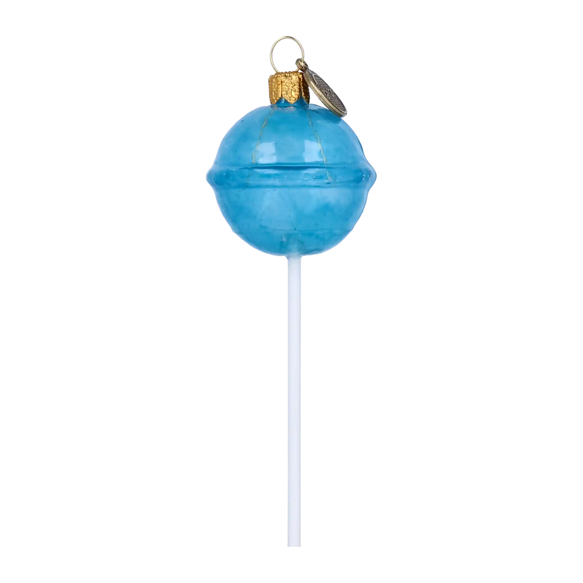 Blue Lollipop on a Stick. Handmade Glass Christmas ornament.