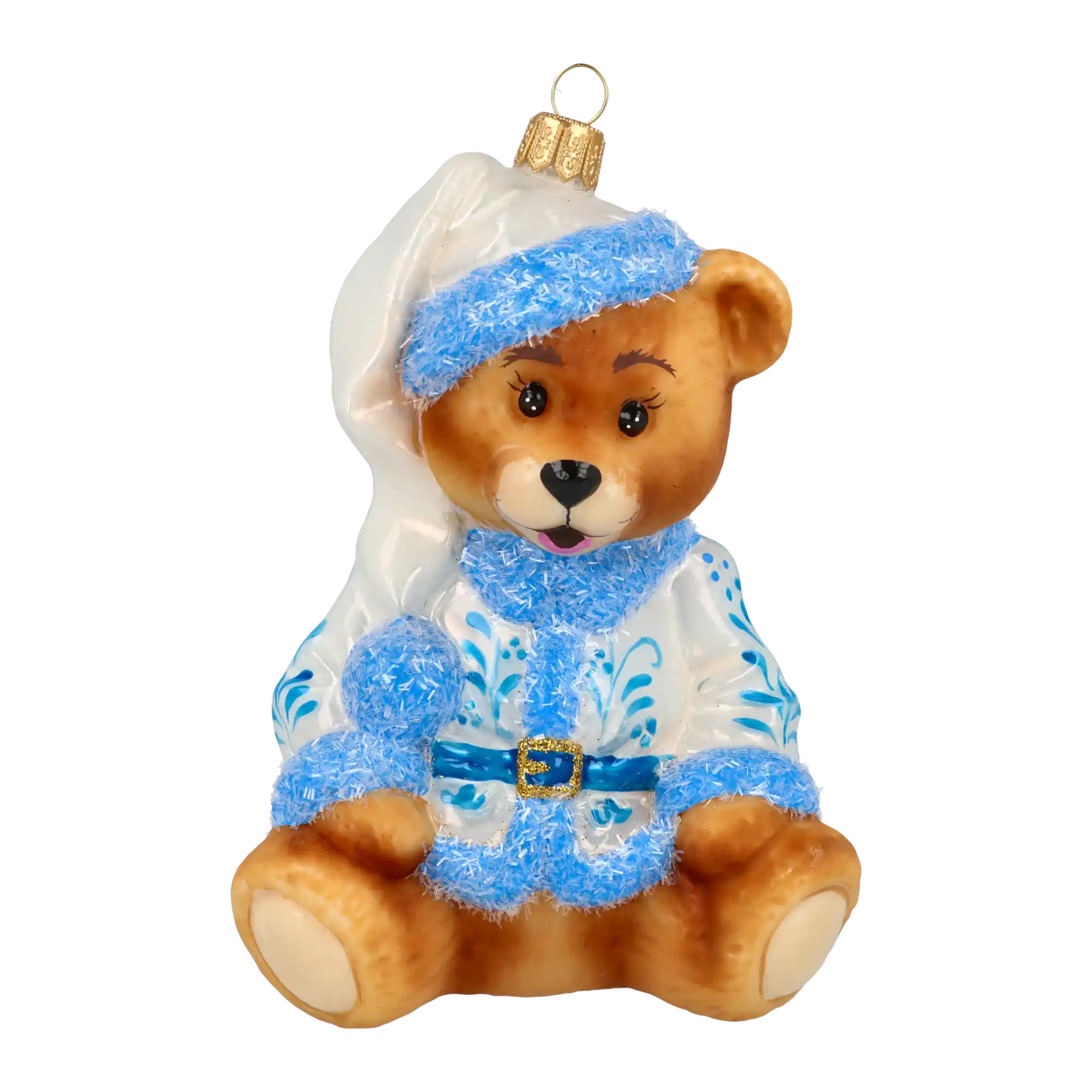 Teddy bear with a folk motif. Handmade Glass Christmas ornament.