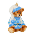 Load image into Gallery viewer, Teddy bear with a folk motif. Handmade Glass Christmas ornament.
