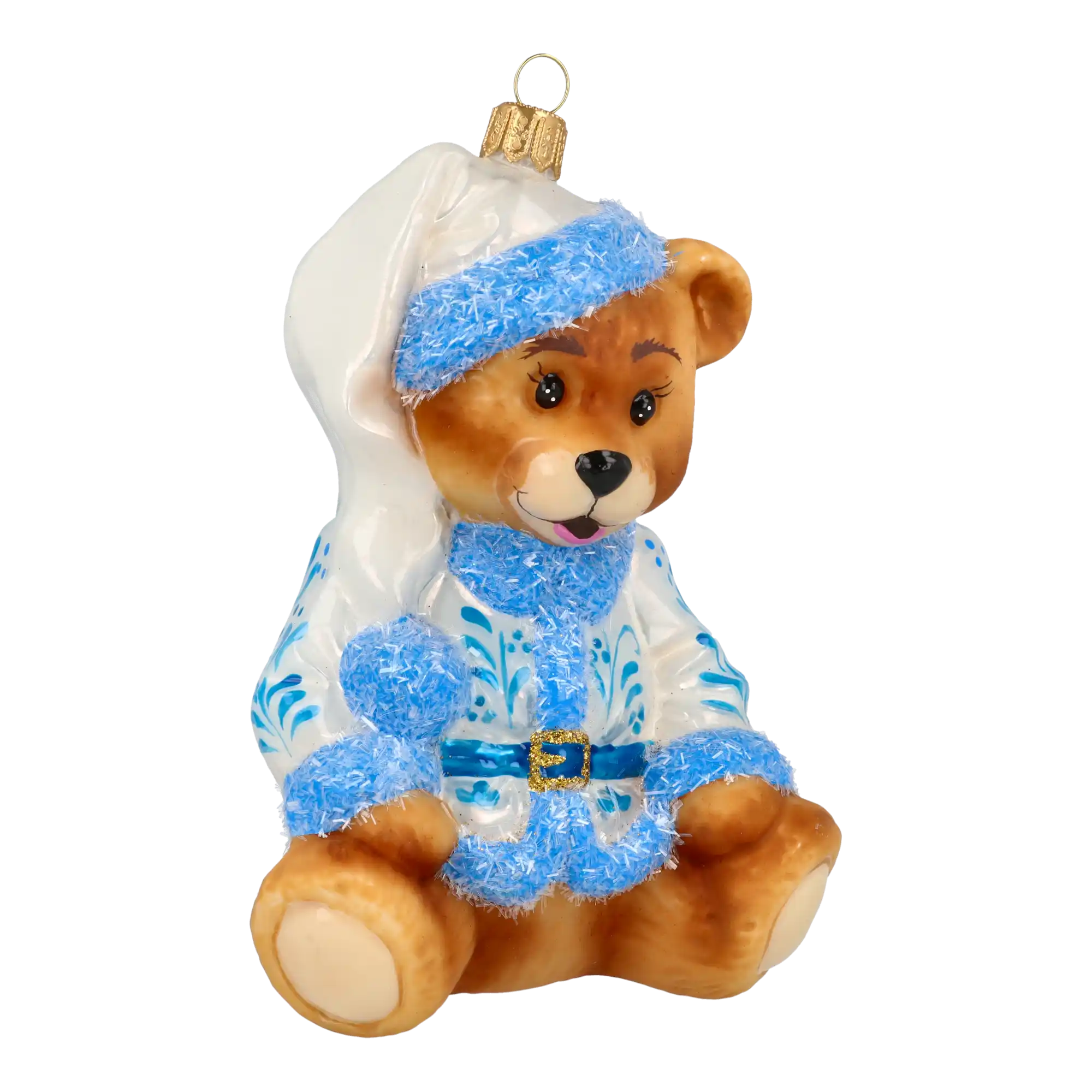 Teddy bear with a folk motif. Handmade Glass Christmas ornament.