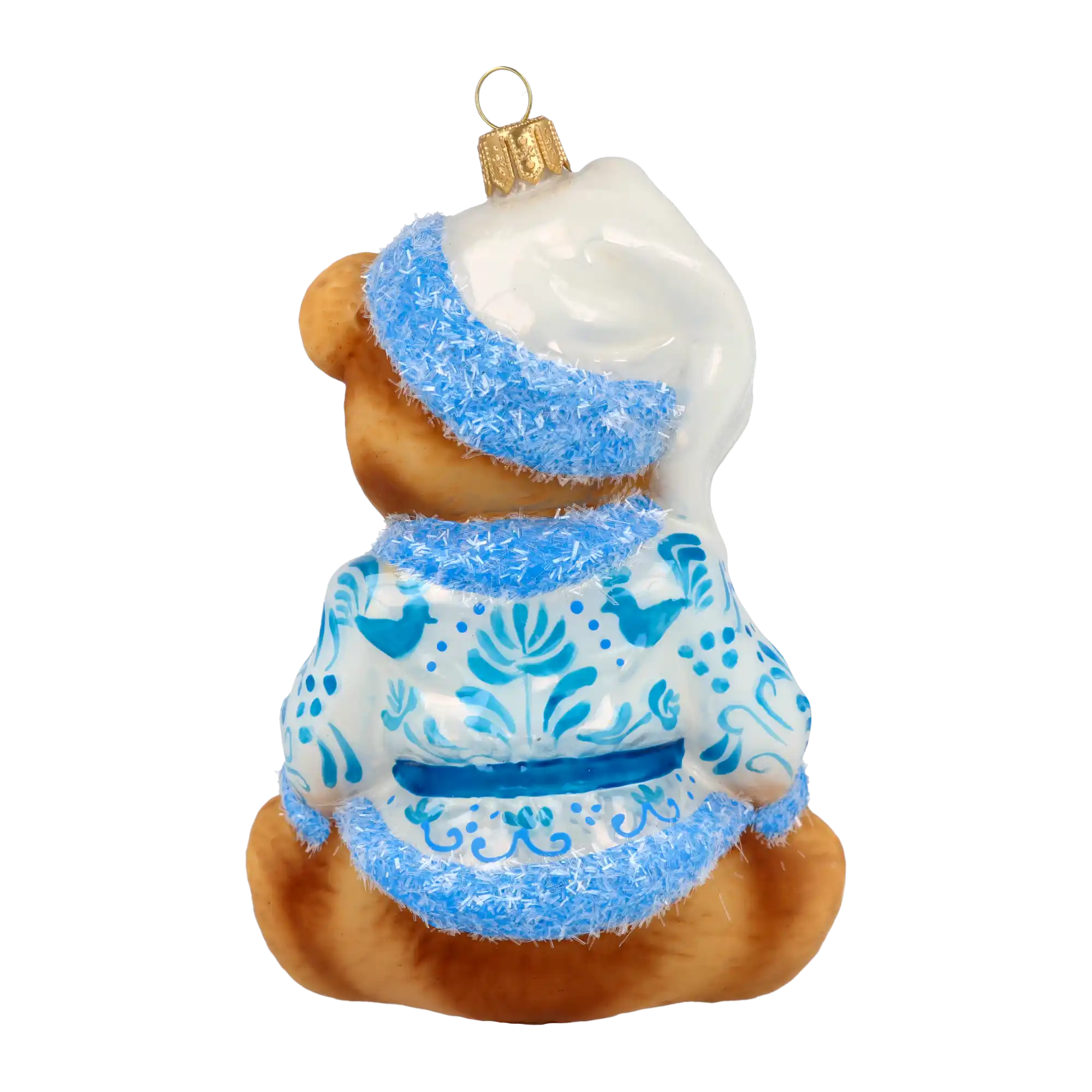 Teddy bear with a folk motif. Handmade Glass Christmas ornament.