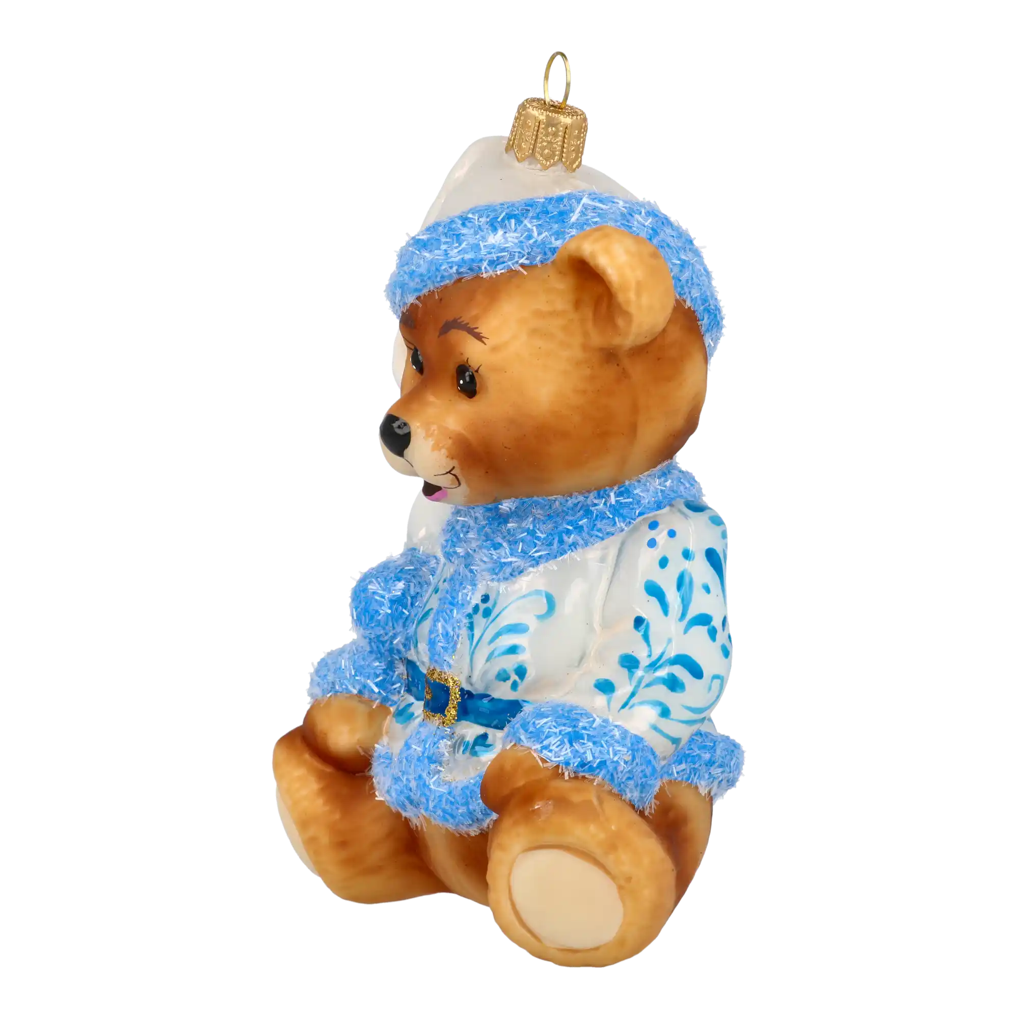 Teddy bear with a folk motif. Handmade Glass Christmas ornament.