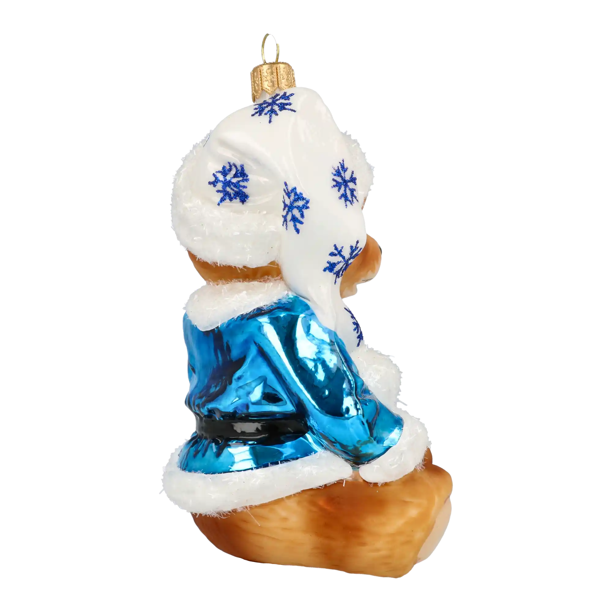 Teddy bear with snowflakes. Handmade Glass Christmas ornament.