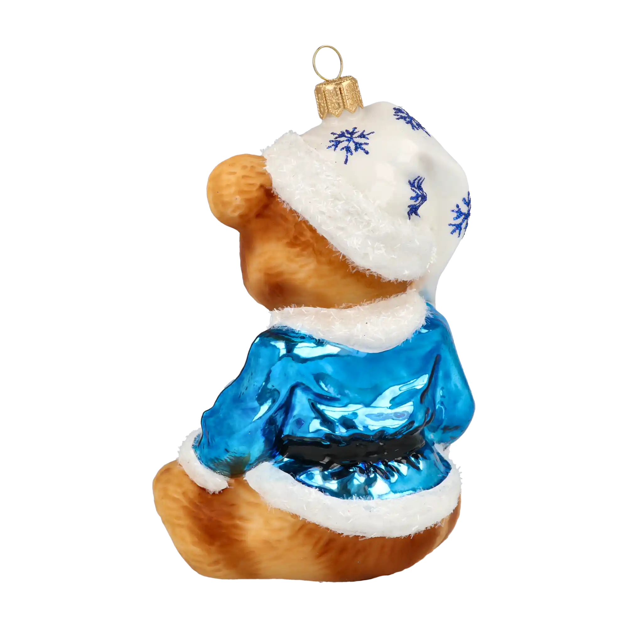 Teddy bear with snowflakes. Handmade Glass Christmas ornament.