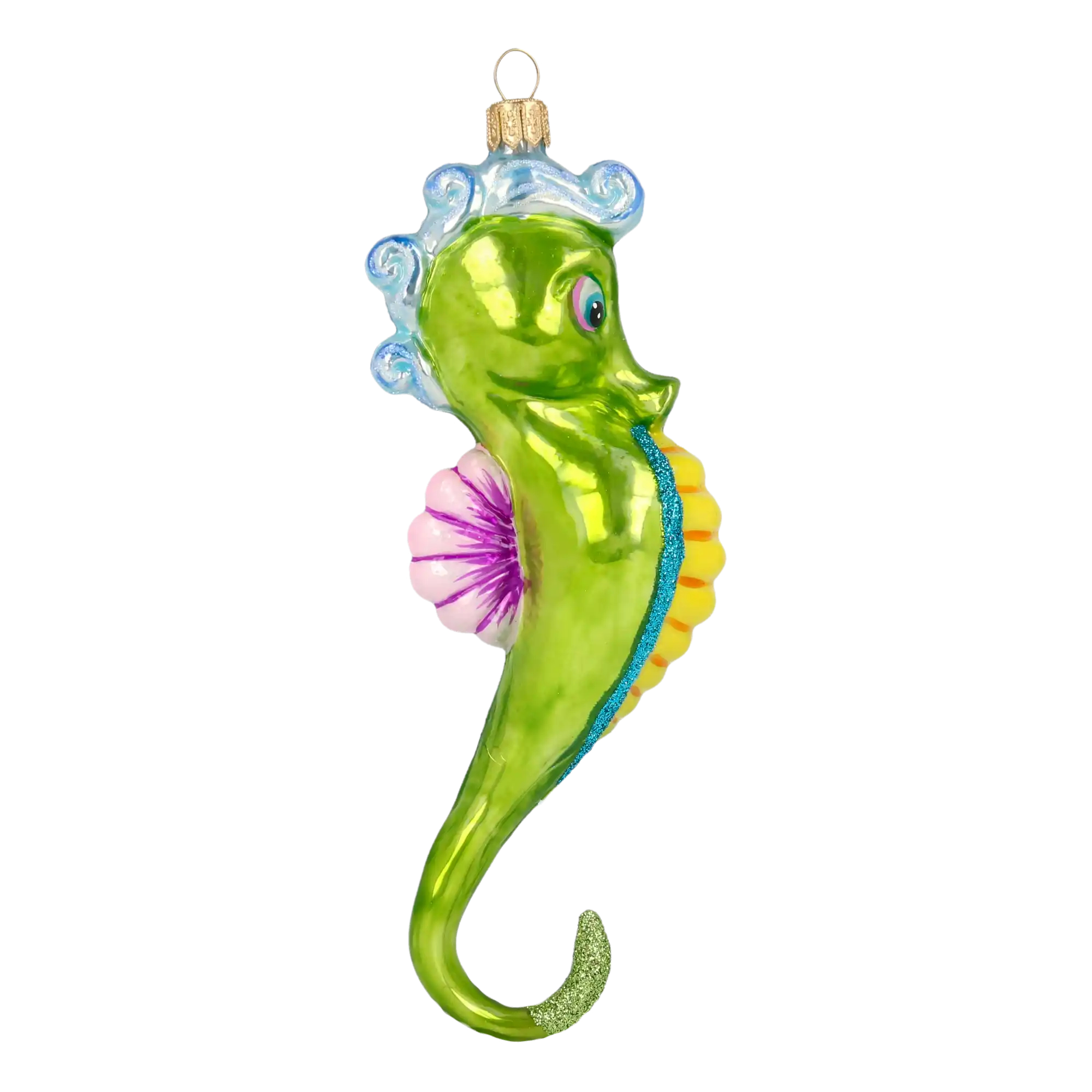 Seahorse Green Dreamer. Handmade Glass Christmas ornament.