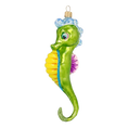 Load image into Gallery viewer, Seahorse Green Dreamer. Handmade Glass Christmas ornament.
