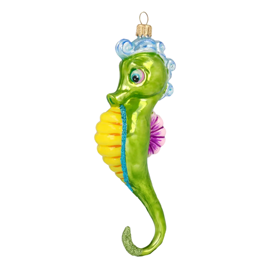 Seahorse Green Dreamer. Handmade Glass Christmas ornament.