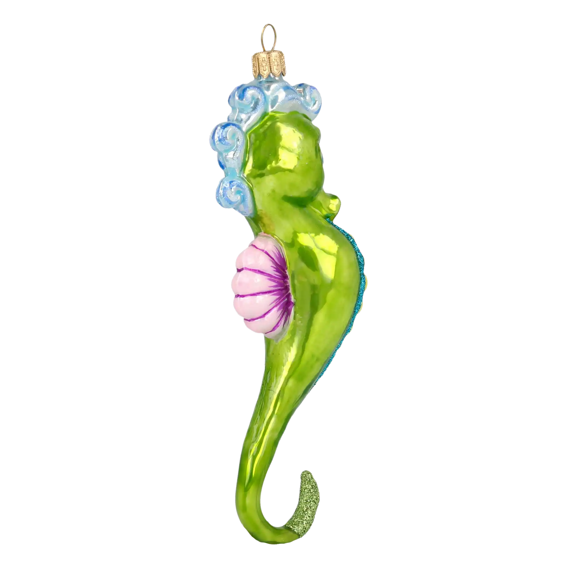 Seahorse Green Dreamer. Handmade Glass Christmas ornament.