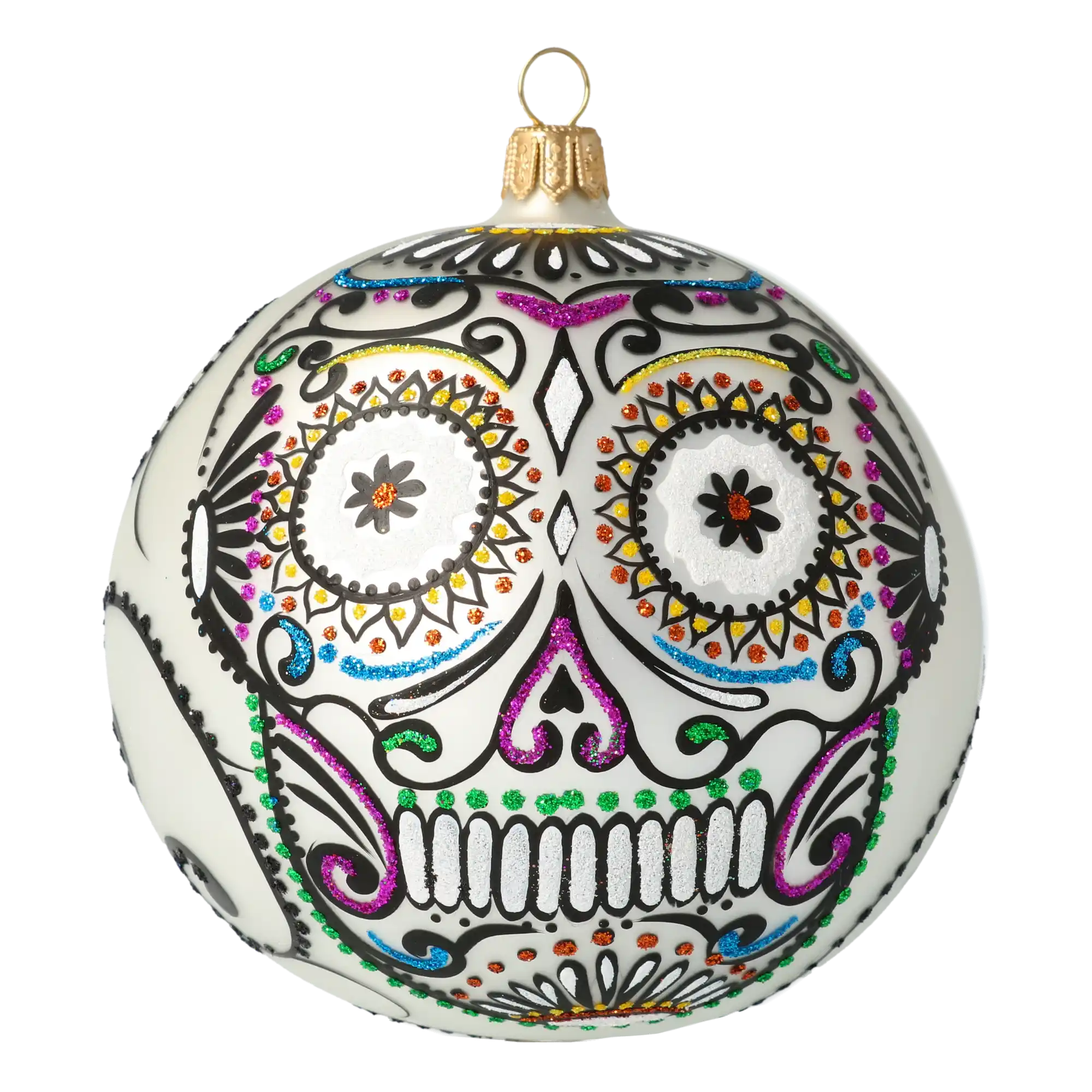 Mexican skull. Handmade Glass Christmas ornament.