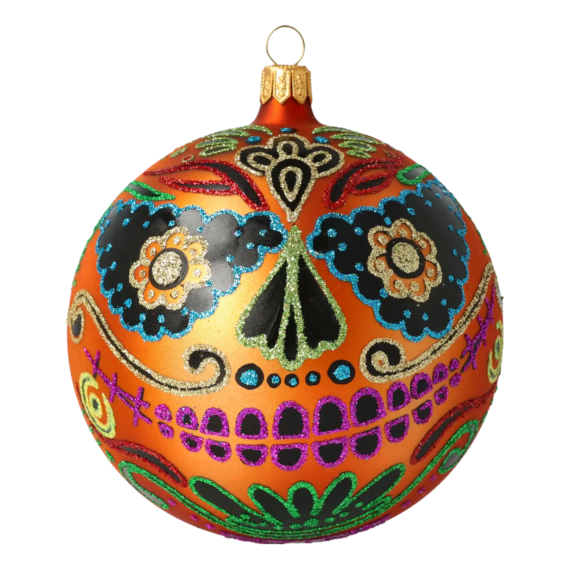 Mexican Calavera Skull. Handmade Glass Christmas ornament.