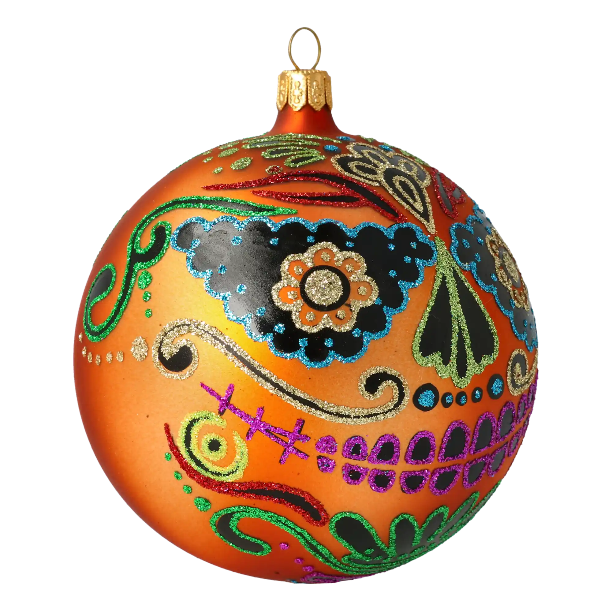 Mexican Calavera Skull. Handmade Glass Christmas ornament.