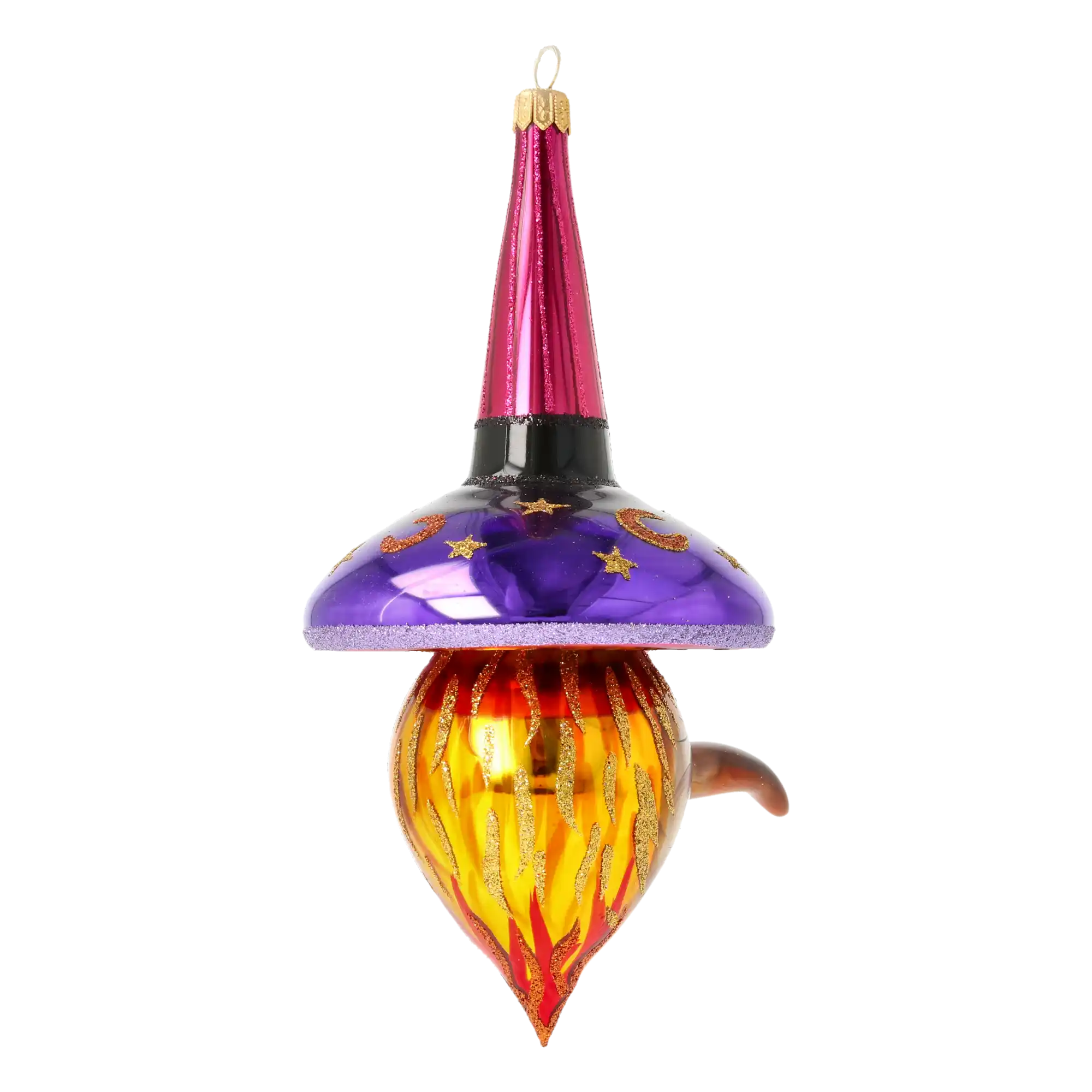 Witch with a Flaming Beard - Flaming Spell. Handmade Glass Christmas ornament.