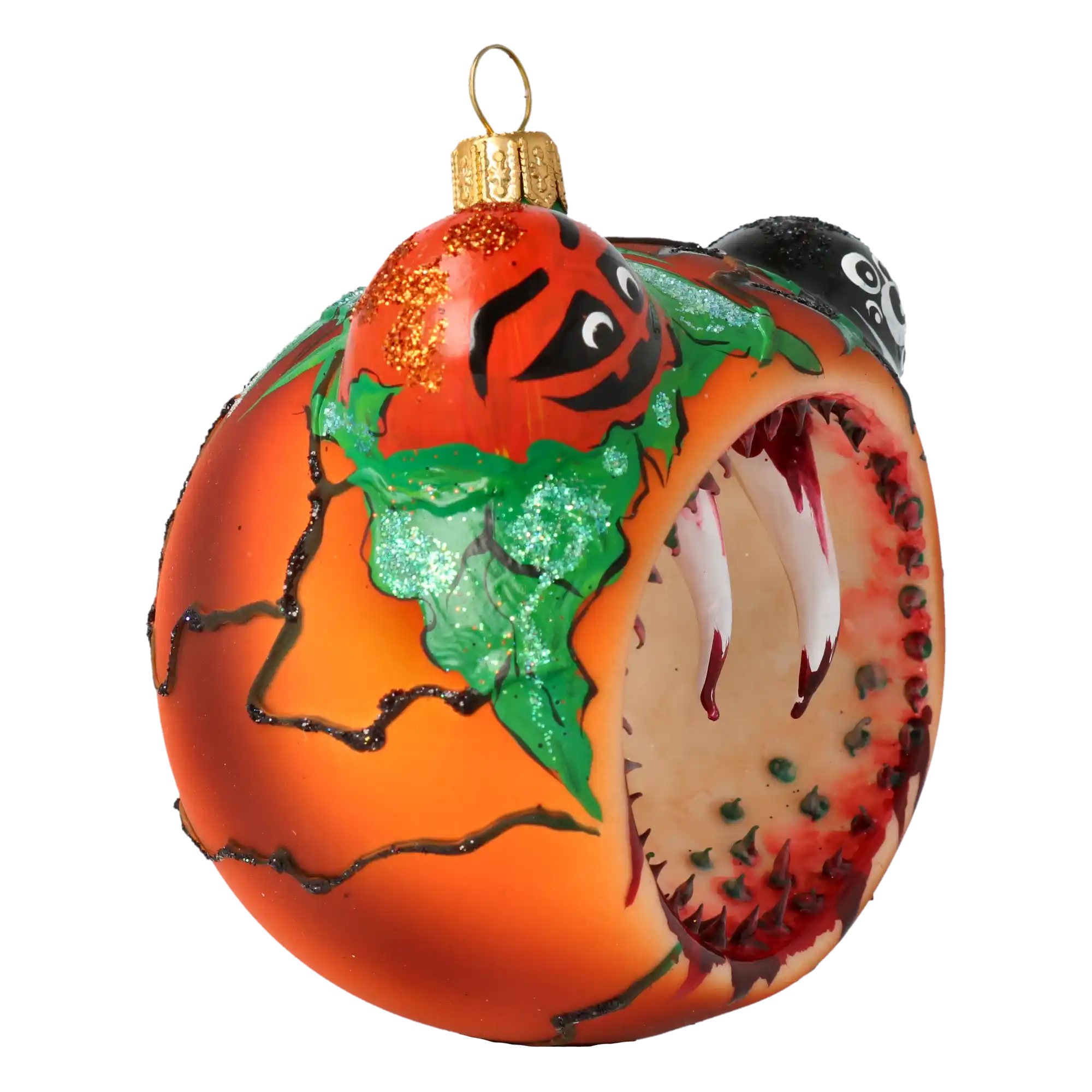 Pumpkin - Halloween Monster. Handmade Glass Christmas ornament.