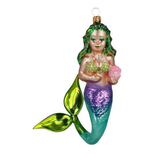 Pearl Mermaid. Handmade Glass Christmas ornament.