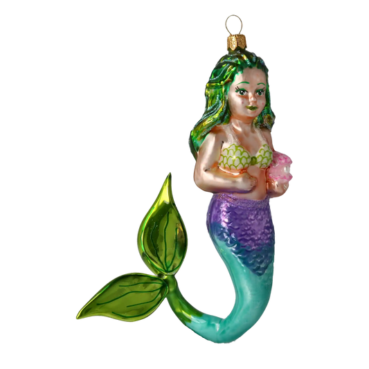 Pearl Mermaid. Handmade Glass Christmas ornament.