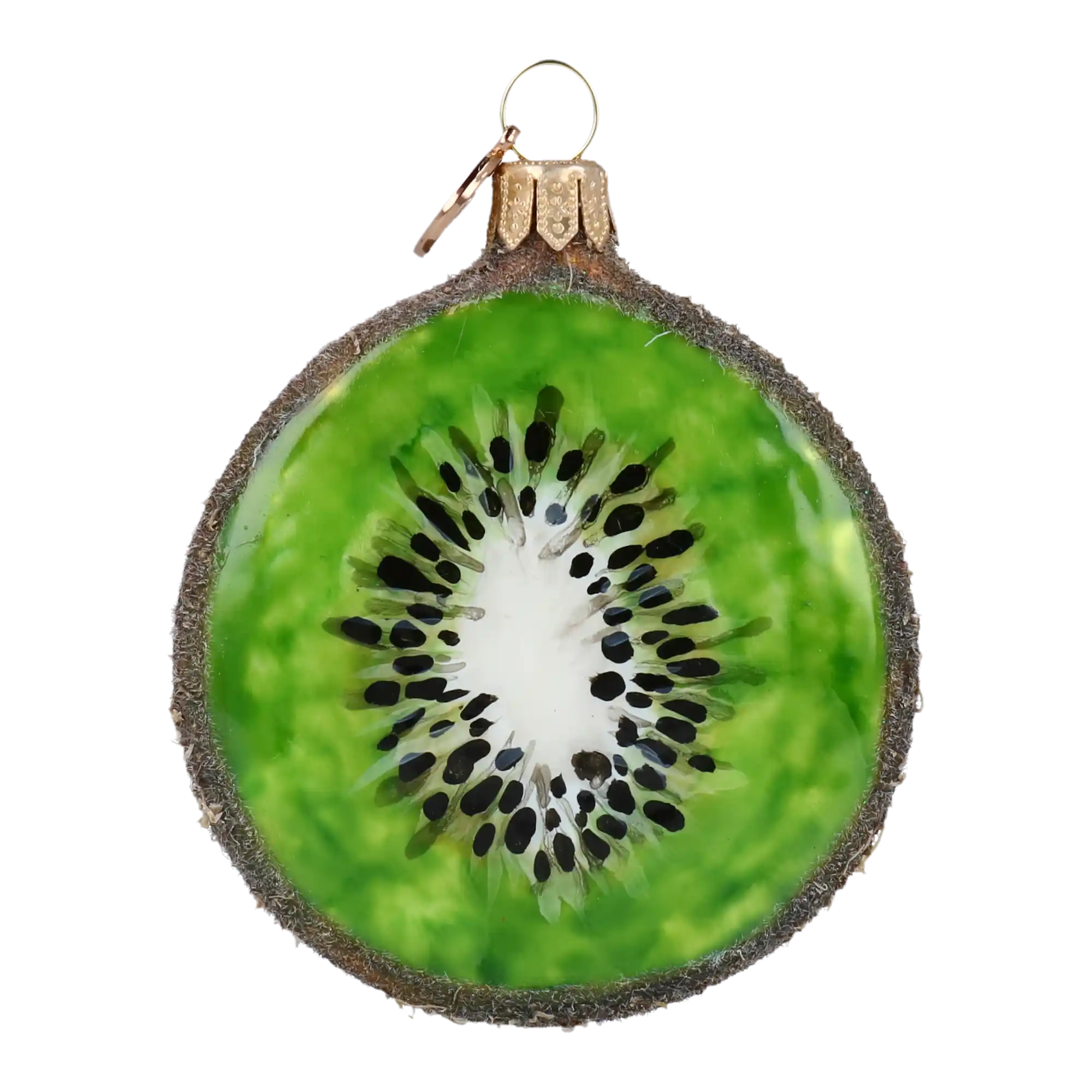 Kiwi slice. Handmade Glass Christmas ornament.