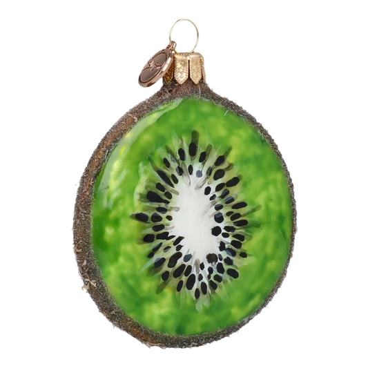 Kiwi slice. Handmade Glass Christmas ornament.