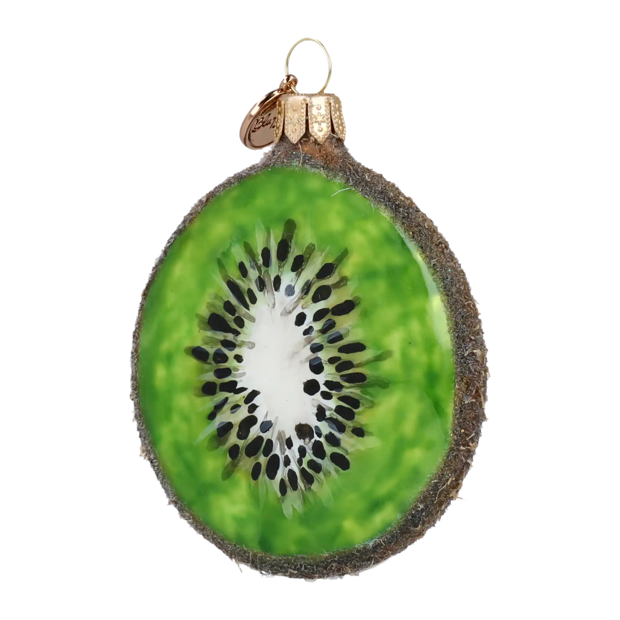 Kiwi slice. Handmade Glass Christmas ornament.