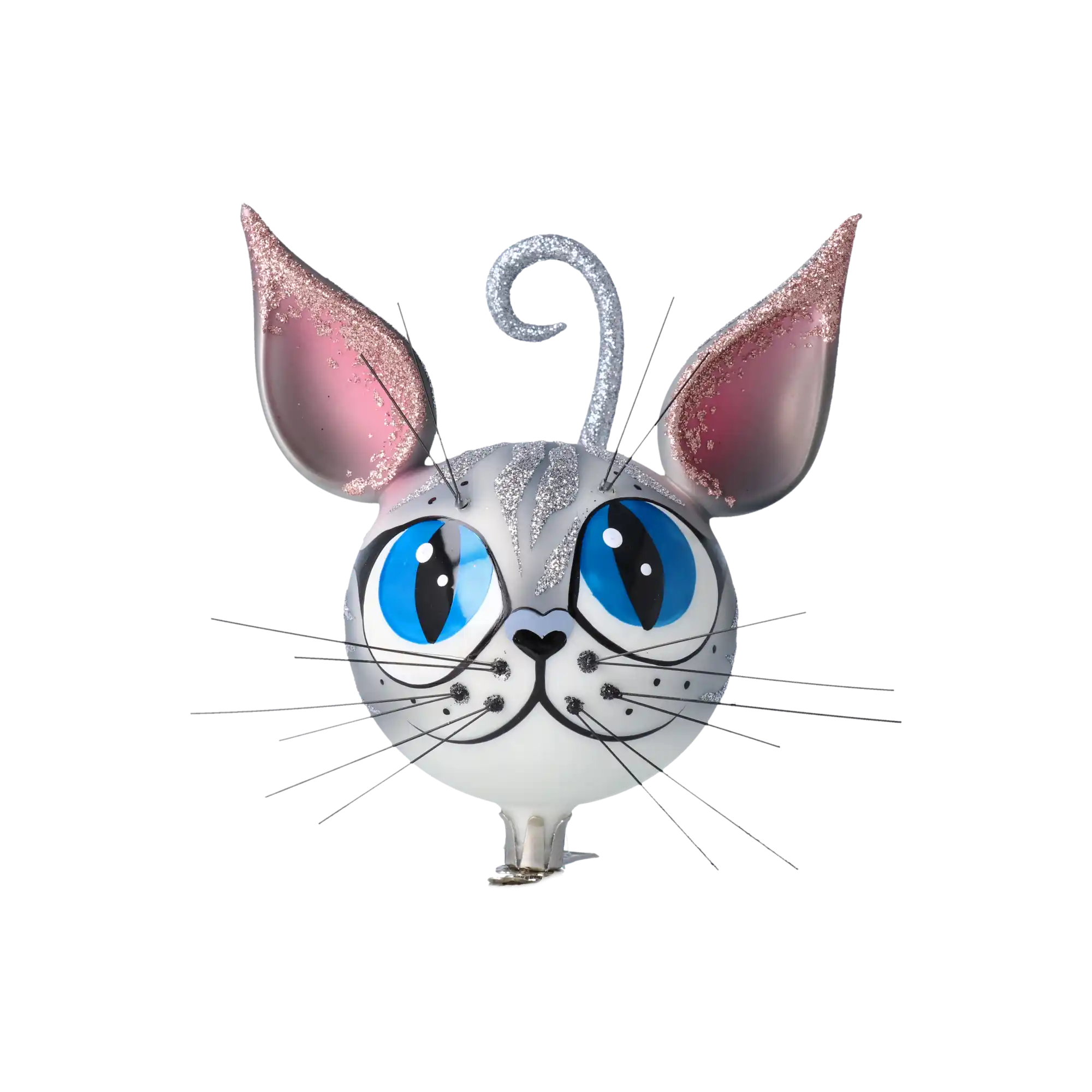 Magic Grey Cat. Handmade Glass Christmas ornament.