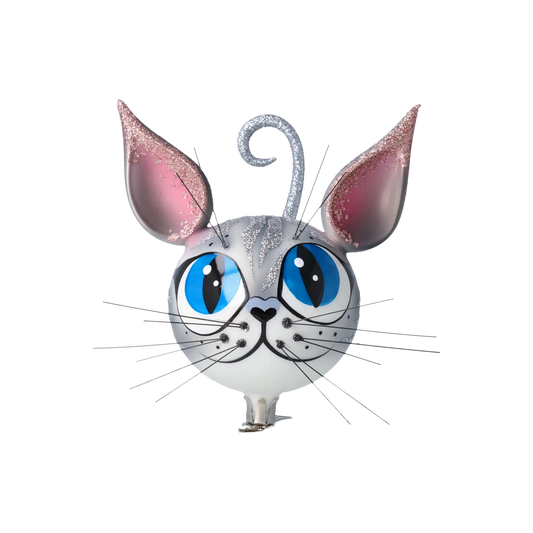 Magic Grey Cat. Handmade Glass Christmas ornament.