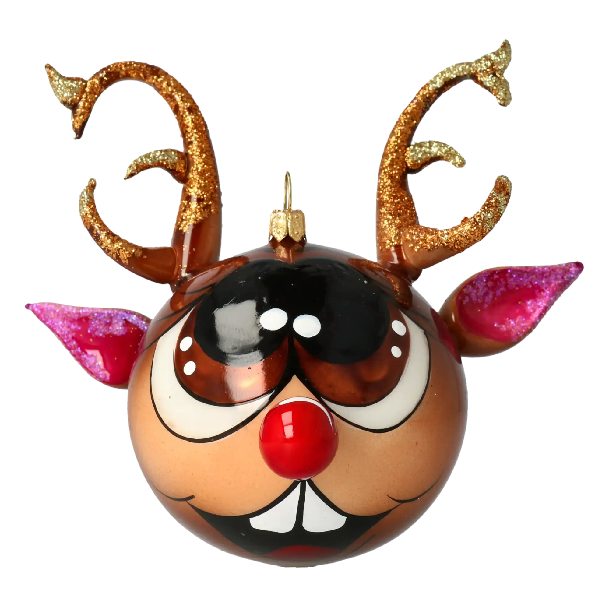 Rudolph the Joyful Reindeer. Handmade Glass Christmas ornament.