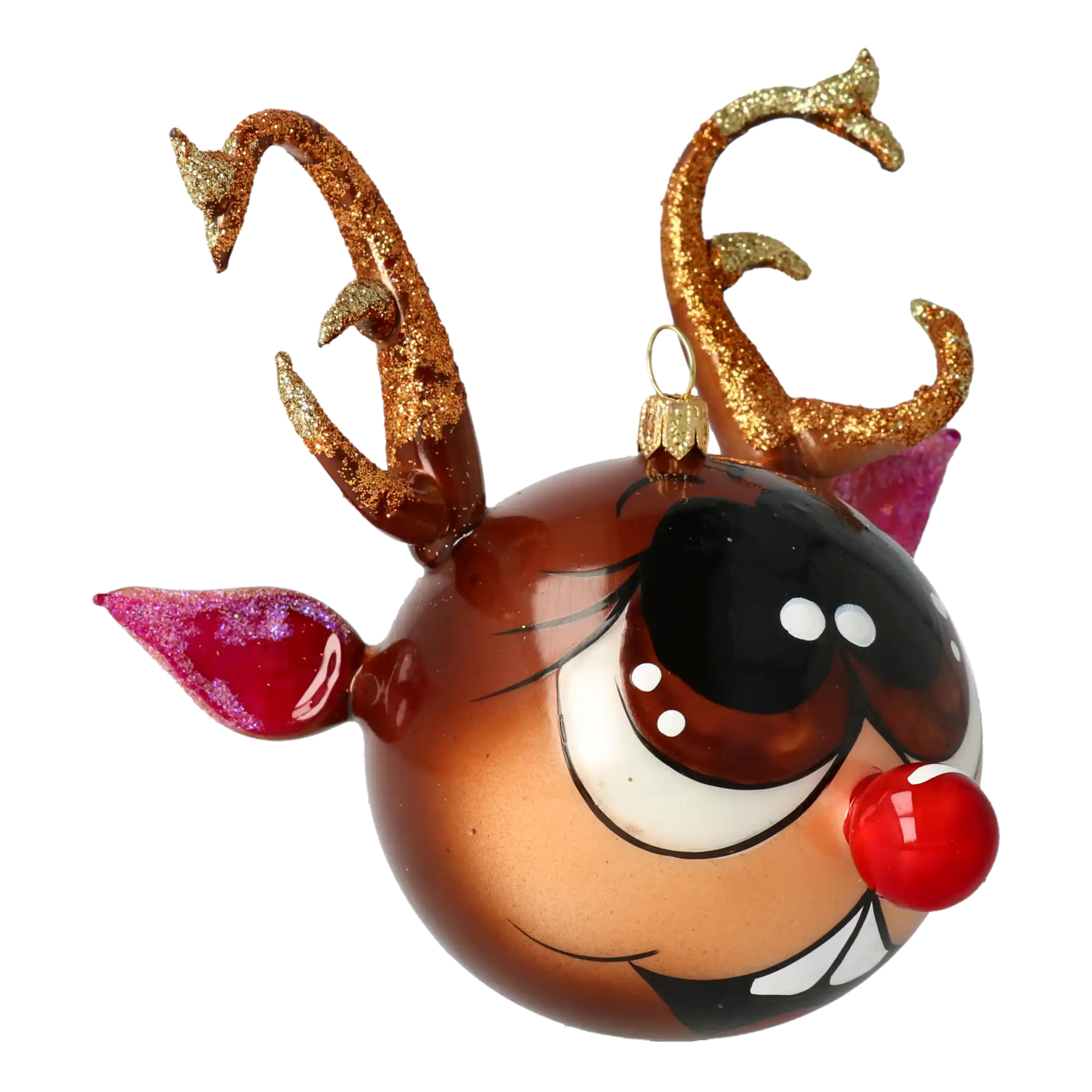 Rudolph the Joyful Reindeer. Handmade Glass Christmas ornament.