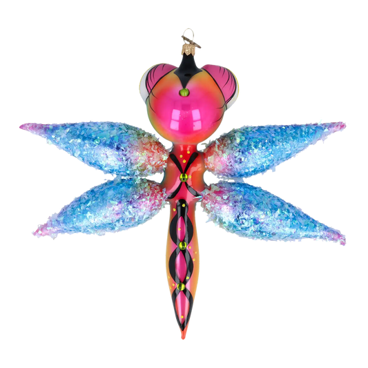 Dragonfly Ray Hunter. Handmade Glass Christmas ornament.