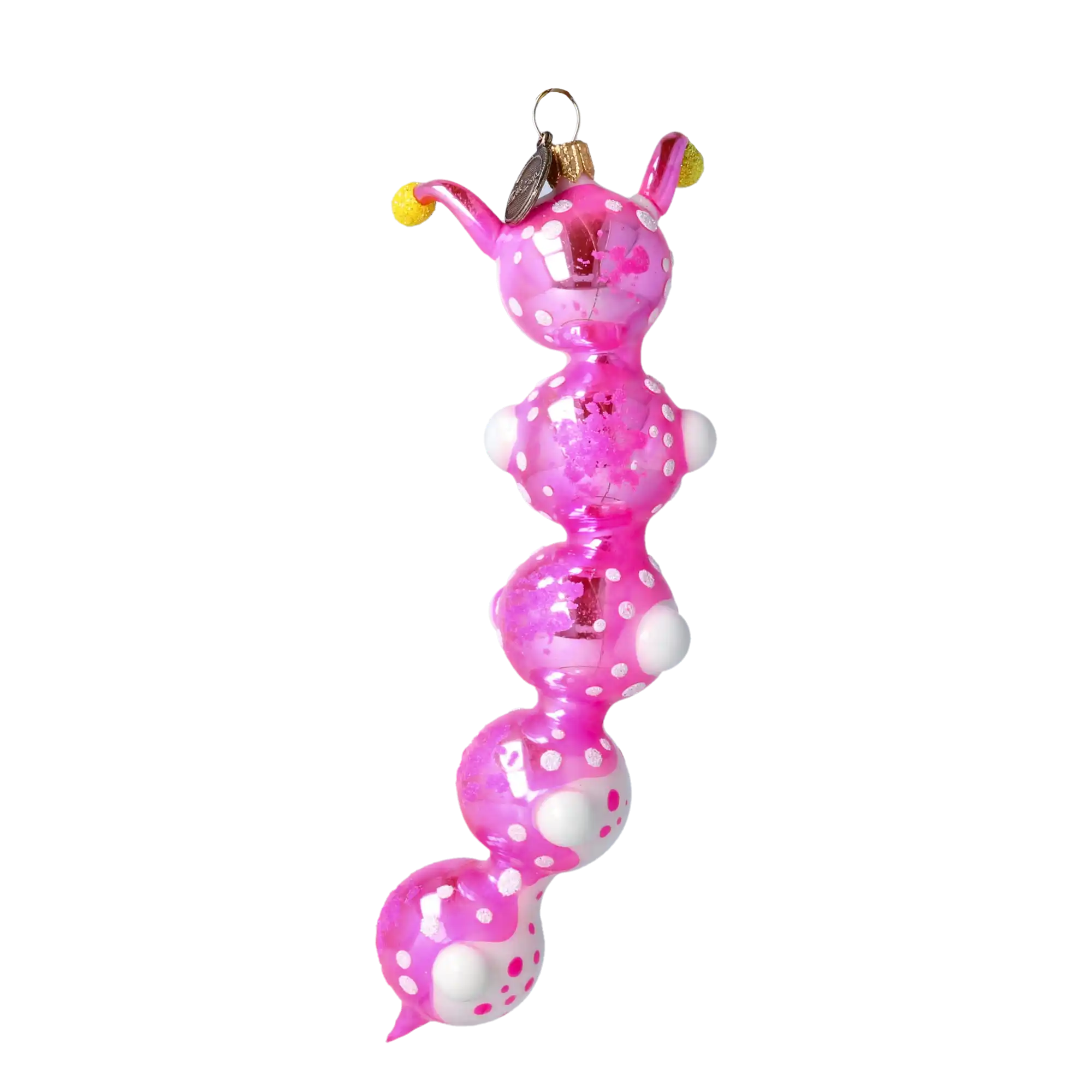 Earthworm Joyful Dot. Handmade Glass Christmas ornament.