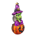 Load image into Gallery viewer, Witch on a Pumpkin. Handmade Glass Christmas ornament.
