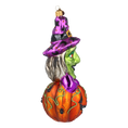 Load image into Gallery viewer, Witch on a Pumpkin. Handmade Glass Christmas ornament.
