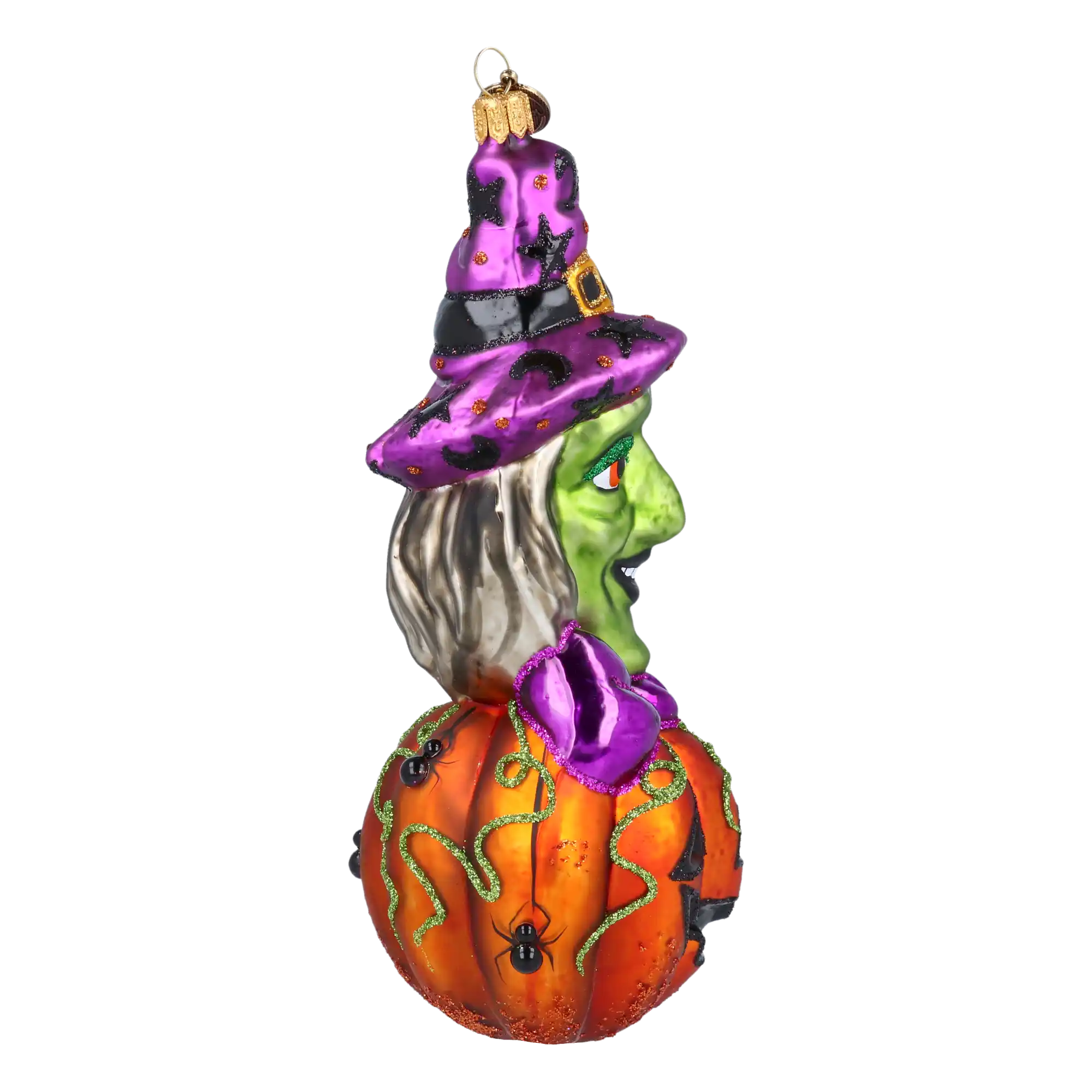 Witch on a Pumpkin. Handmade Glass Christmas ornament.