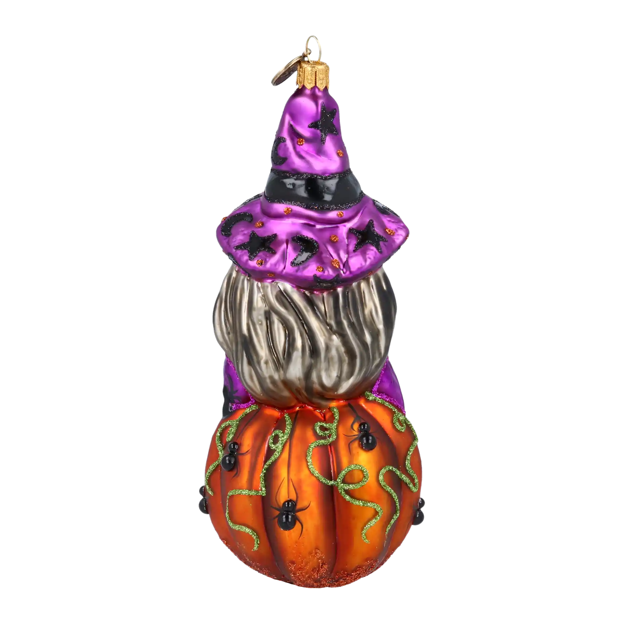 Witch on a Pumpkin. Handmade Glass Christmas ornament.