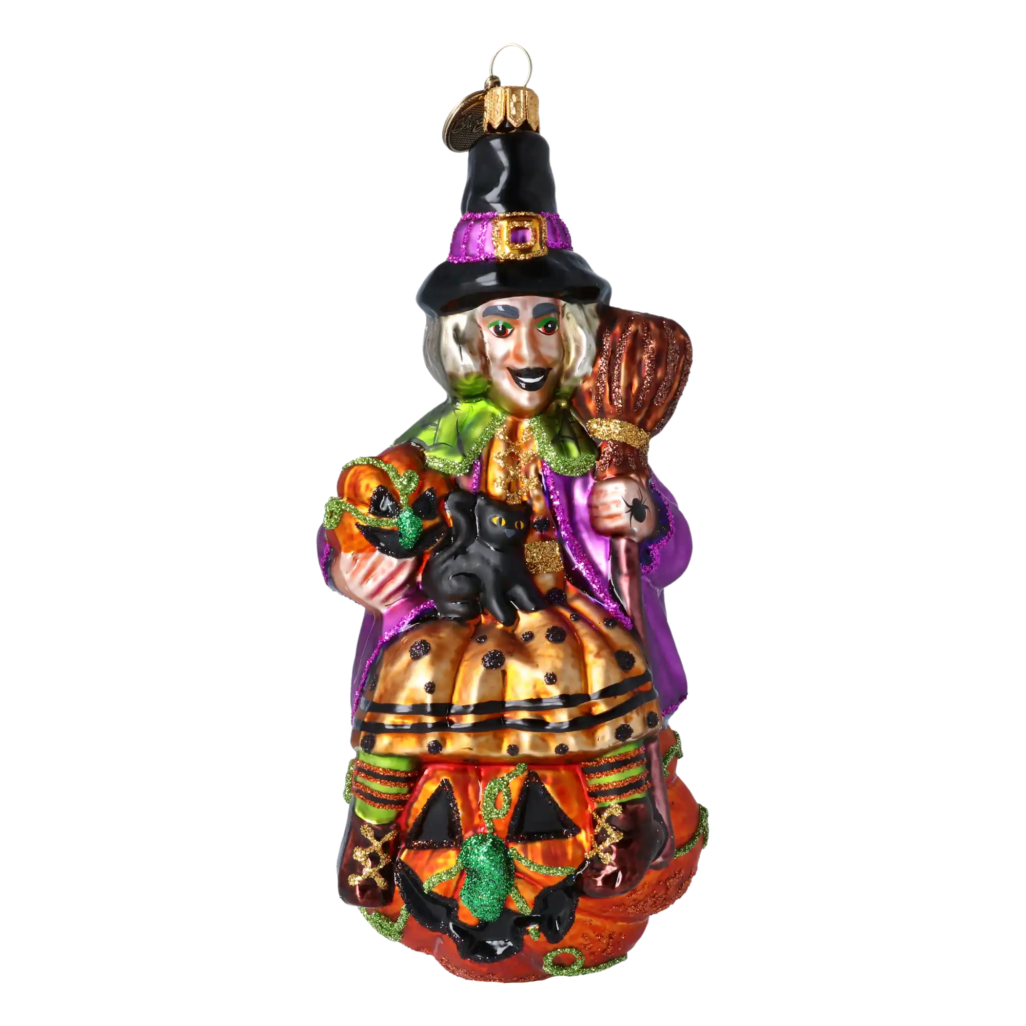 Pumpkin Witch - Charms and Spells. Handmade Glass Christmas ornament.