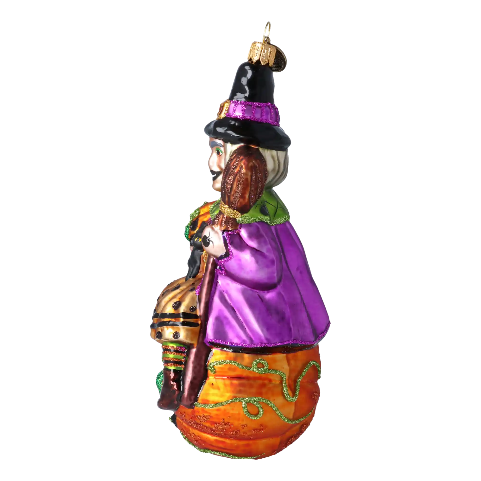 Pumpkin Witch - Charms and Spells. Handmade Glass Christmas ornament.