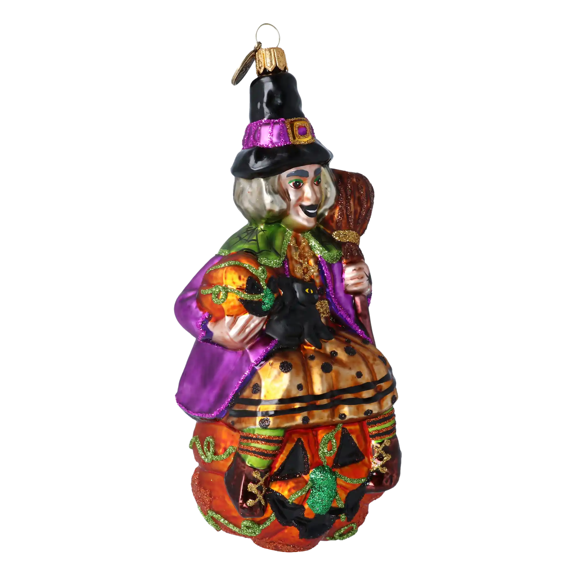 Pumpkin Witch - Charms and Spells. Handmade Glass Christmas ornament.